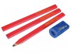 Faithfull Carpenters Pencils Red Pack 3 +Sharp Card
